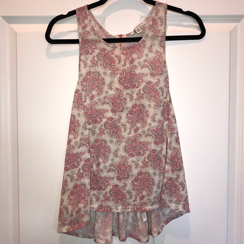 AEO Loose Flowy Floral Patterned Tank Cream & Pink